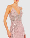 Embellished plunge neck sleeveless trumpet gown - Pink