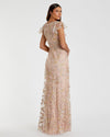 Embroidered Applique Sleeve Gown - Rose Gold