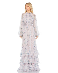 Long sleeve floral modest gown - Lilac