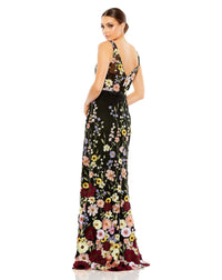 MAC DUGGAL, EMBROIDERED TULLE SLEEVELESS V NECK A LINE GOWN, BLACK, Style #68200 BACK VIEW