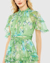 Floral Print Short Sleeve Dress - Green