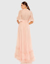 Ruffled Mock Neck Sleeve High Low Modest Gown - Blush