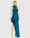 Halter Neck Ruffled Asymmetrical Dress - Teal