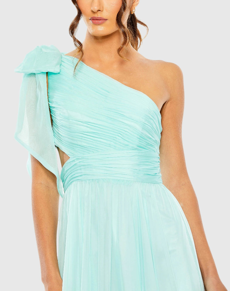 Tiered one shoulder ruched gown - Aqua