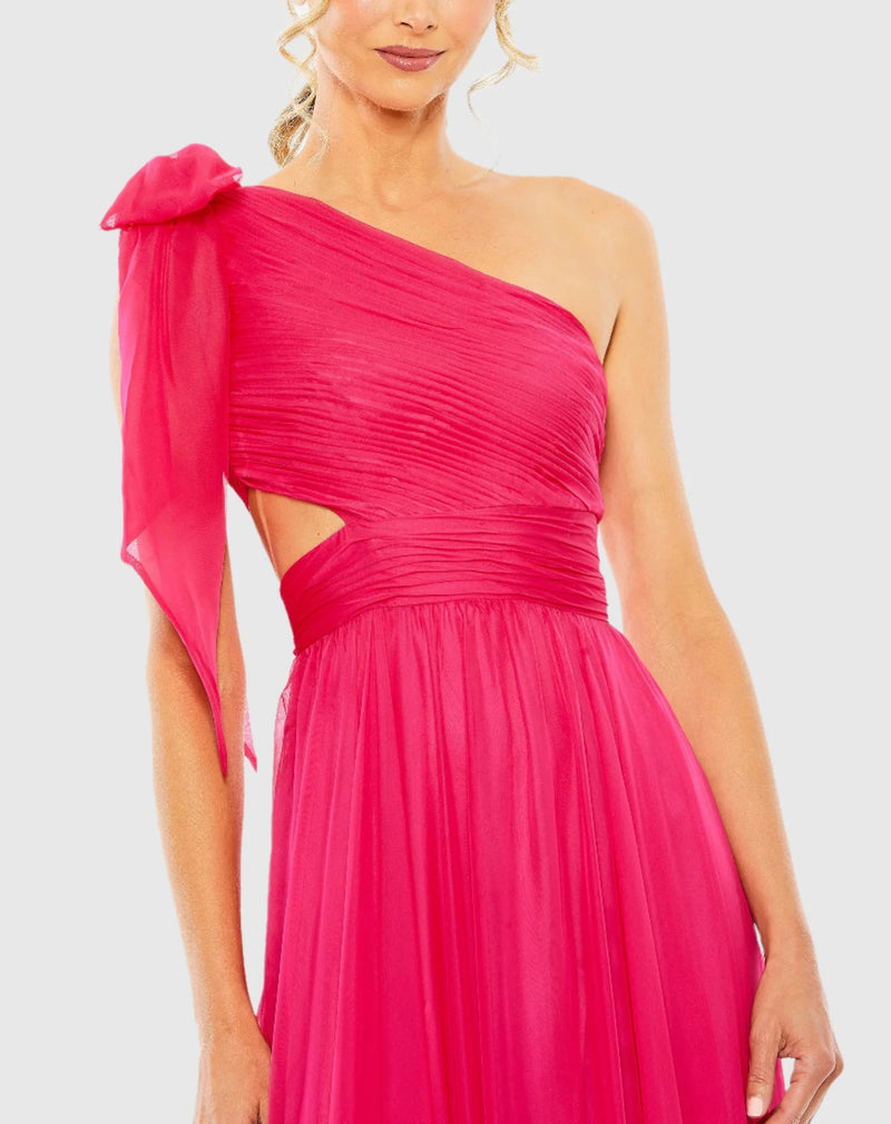 Tiered one shoulder ruched gown - Hot Pink