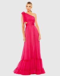 Mac Duggal, Tiered one shoulder ruched gown - Hot Pink #68472