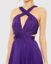 Halter keyhole cut out tiered gown - Purple