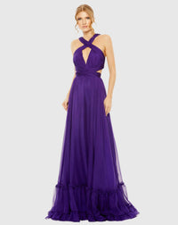 Mac Duggal, Halter keyhole cut out tiered gown - Purple #68474