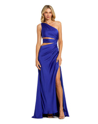 Cut-out one-shoulder satin gown - Cobalt