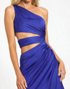 Cut-out one-shoulder satin gown - Cobalt