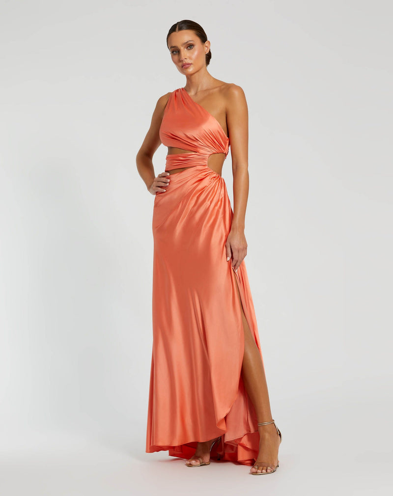 Cut-out one-shoulder satin gown - Magenta