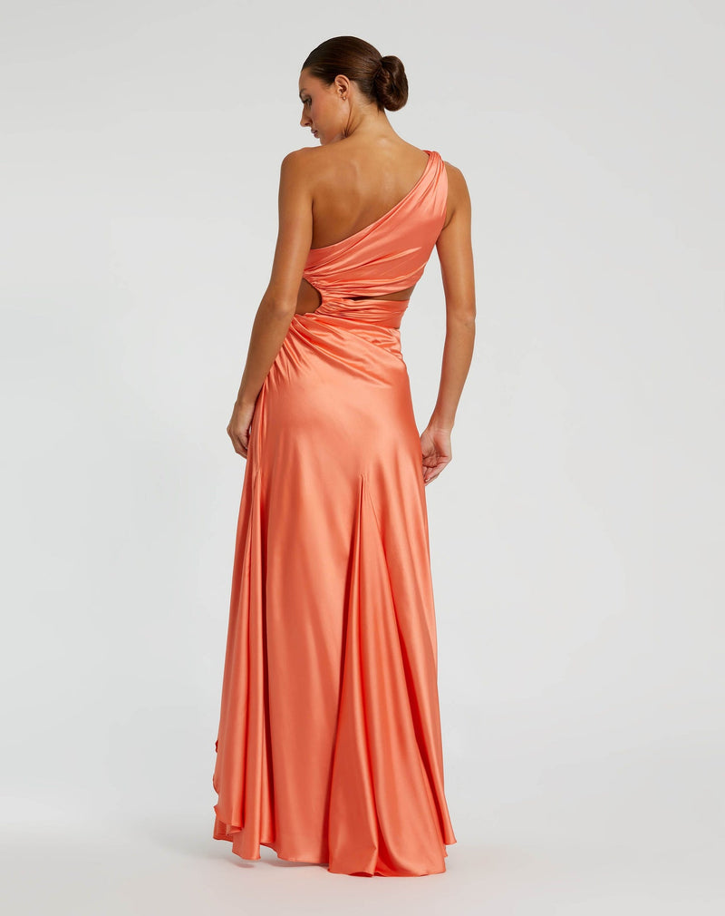 Cut-out one-shoulder satin gown - Orange