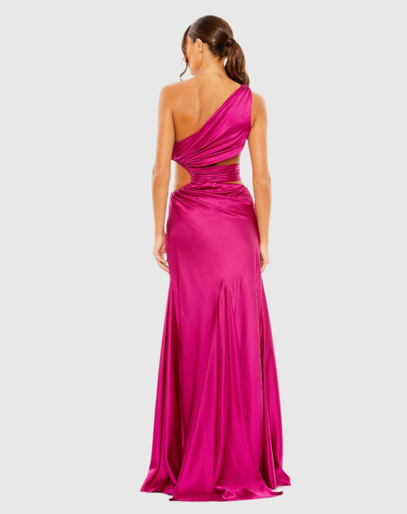 Cut-out one-shoulder satin gown - Magenta