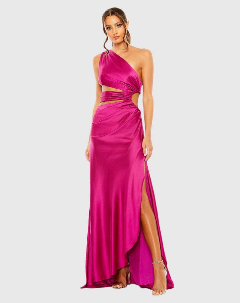 Cut-out one-shoulder satin gown - Magenta