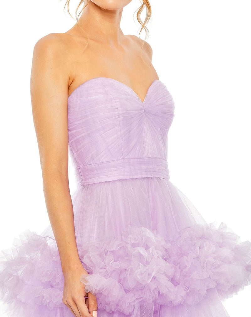 mac duggal, STRAPLESS RUFFLE TULLE TIERED GOWN, Style #68490, lilac close up