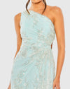 One shoulder side cut out embellished gown - Mint