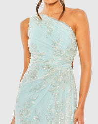 One shoulder side cut out embellished gown - Mint