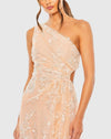 One shoulder side cut out embellished gown - Peach