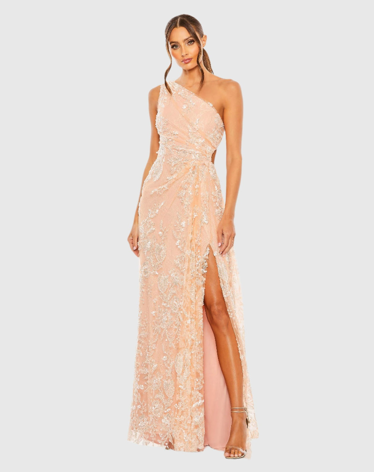 Mac Duggal One shoulder side cut out embellished gown - Peach  #68507