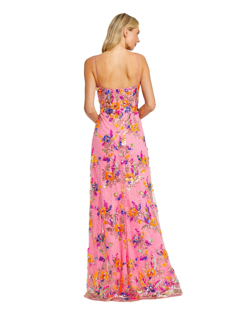 mac duggal, FLORAL SEQUIN LACE GOWN WITH SWEETHEART NECKLINE, pink, Style #68508 back view