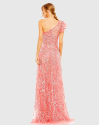 Asymmetric one shoulder crystal embellished gown - Coral