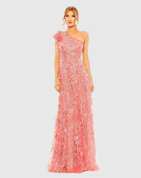 Mac Duggal, Asymmetric one shoulder crystal embellished gown - Coral #68512 |