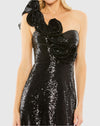 Sequin ruffled one shoulder gown - Silver