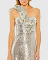 Sequin ruffled one shoulder gown - Silver