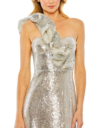 Sequin ruffled one shoulder gown - Silver