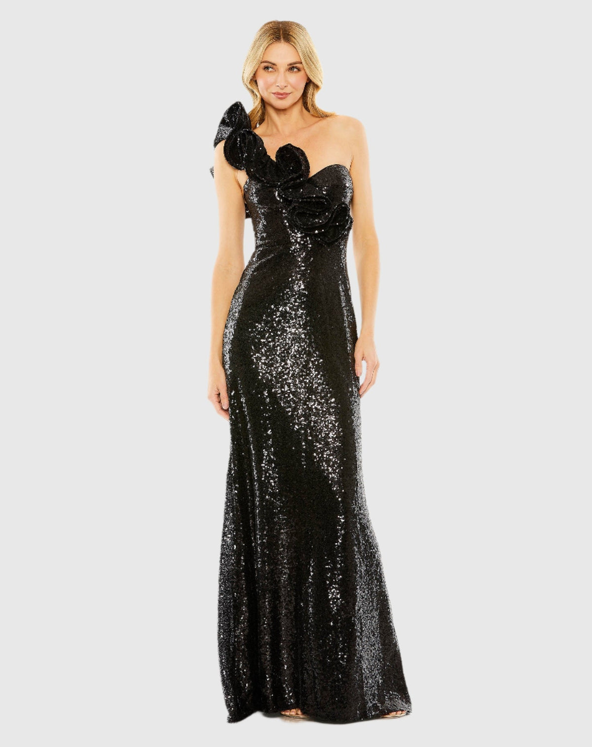 Mac Duggal, Sequin ruffled one shoulder dress, Black #68513