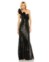 Sequin ruffled one shoulder gown - Silver