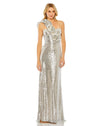 Sequin ruffled one shoulder gown - Silver