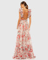 Ruffle Tiered Floral Cut-Out Chiffon Gown - Rose Multi