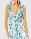 Ruffle tiered floral cut-out chiffon gown - Blue Multi