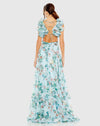 Ruffle tiered floral cut-out chiffon gown - Blue Multi