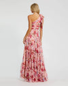 Floral Side Cut Out One Shoulder Gown - Pink