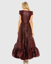 High Neck Brocade Bubble Hem Dress - Ruby