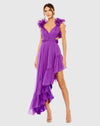 Mac Duggal, Ostrich feather detail cap sleeve cut out gown - Purple #68641