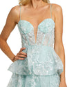 Spaghetti Strap Applique Ruffle Gown - Mint