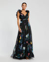 Mac Duggal Ruffle Tiered Floral Cut-Out Chiffon Gown Black