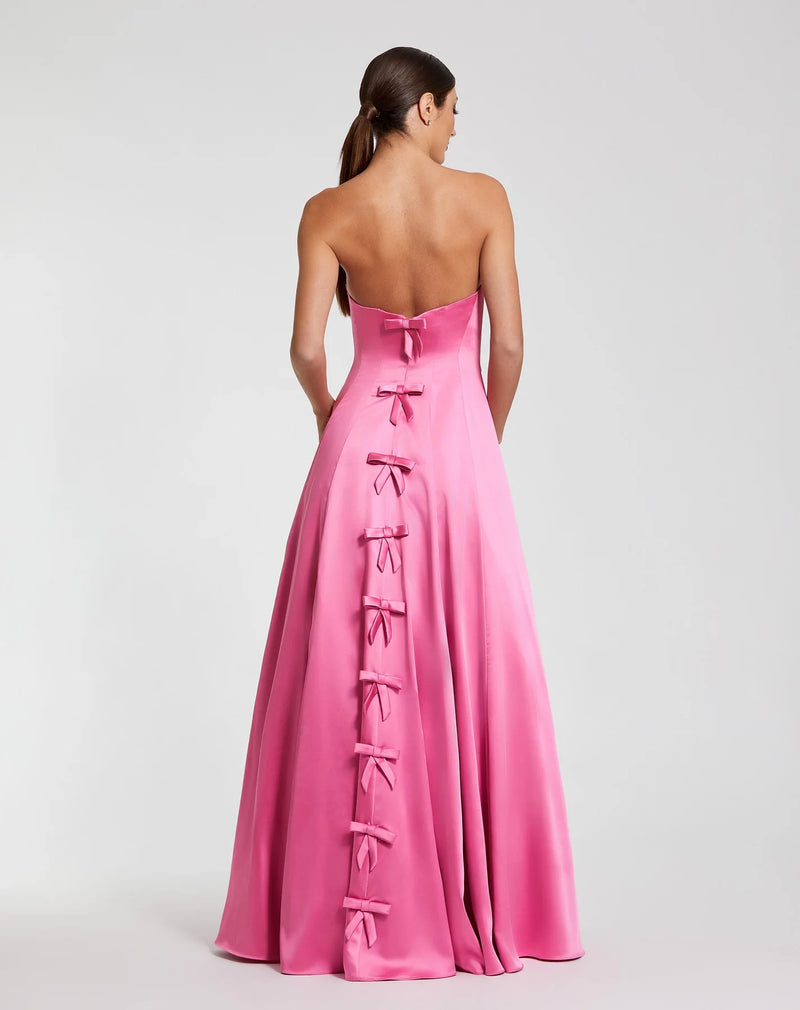 Strapless Satin Ballgown With Bow Details - Pink