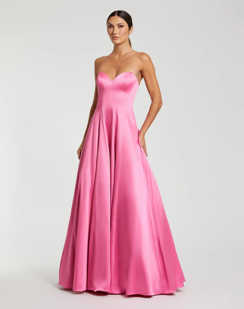 Mac Duggal Pink Strapless Satin Ballgown With Bow Details #68857