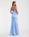 Strapless Satin Column Gown With 3D Flower - Ice Blue