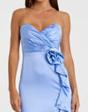 Strapless Satin Column Gown With 3D Flower - Ice Blue