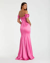 Satin Off The Shoulder Mermaid Gown With Bows - Pink