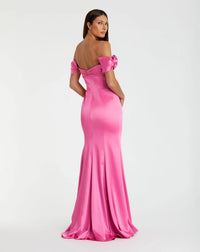 Satin Off The Shoulder Mermaid Gown With Bows - Pink