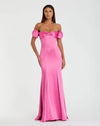 Mac Duggal Pink Satin Off The Shoulder Mermaid Gown With Bows #68875