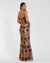 Floral Embroidered Spaghetti Strap Gown - Nude