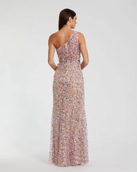 Floral Embellished One Shoulder Gown - Pink