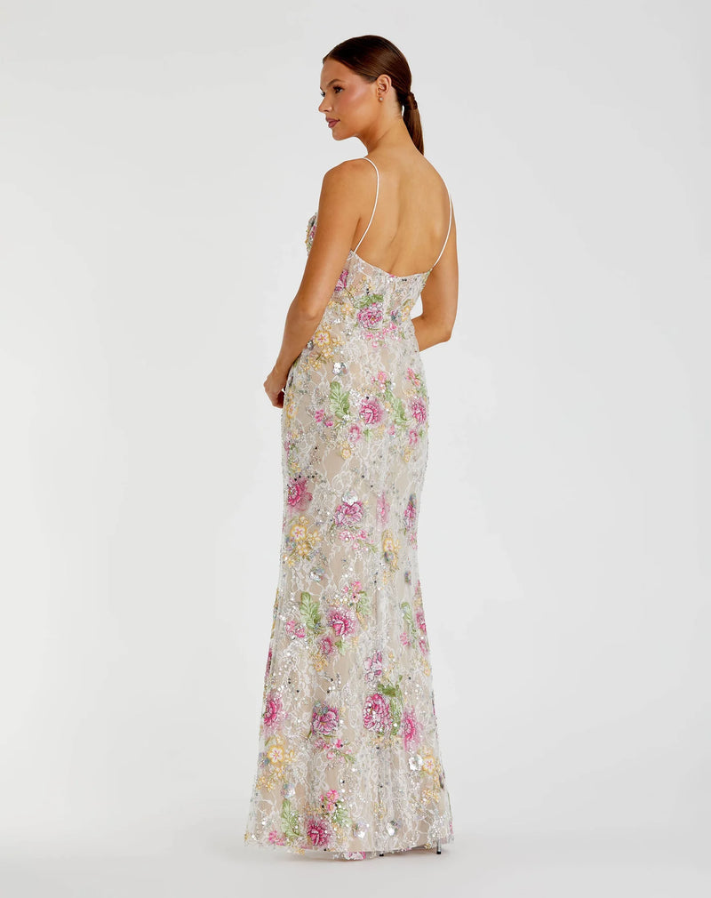 Floral Embellished Sleeveless Bustier Gown